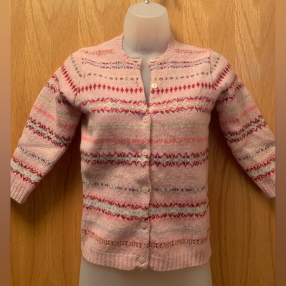 Y2K 90s Fair Isle Cardigan Pink GAP Sweater 3/4 Sleeves  XSmall
